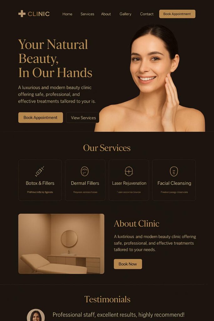   طراحی سایت کلینیک زیبایی مشکی طلایی
