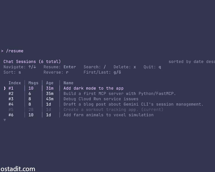 ویژگی های کلیدی مدیریت نشست در Gemini CLI