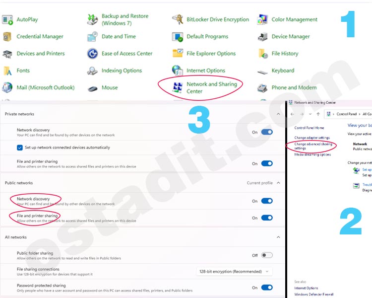 فعال سازی قابلیت های شبکه و اشتراک گذاری از کنترول پنل ویندوز 11